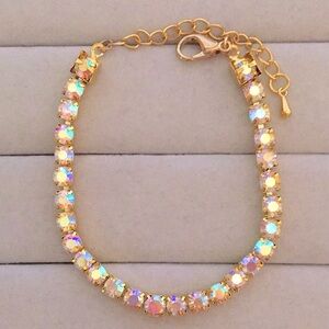 Aurora Borealis + Gold Crystal Tennis Bracelet